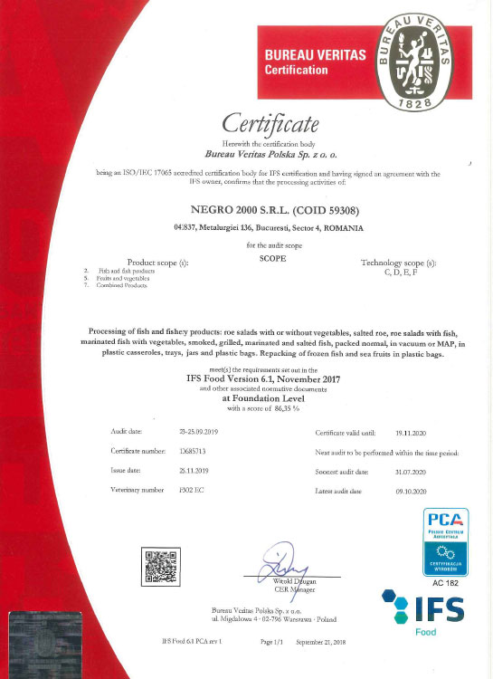 IFS Food Certificate 2019